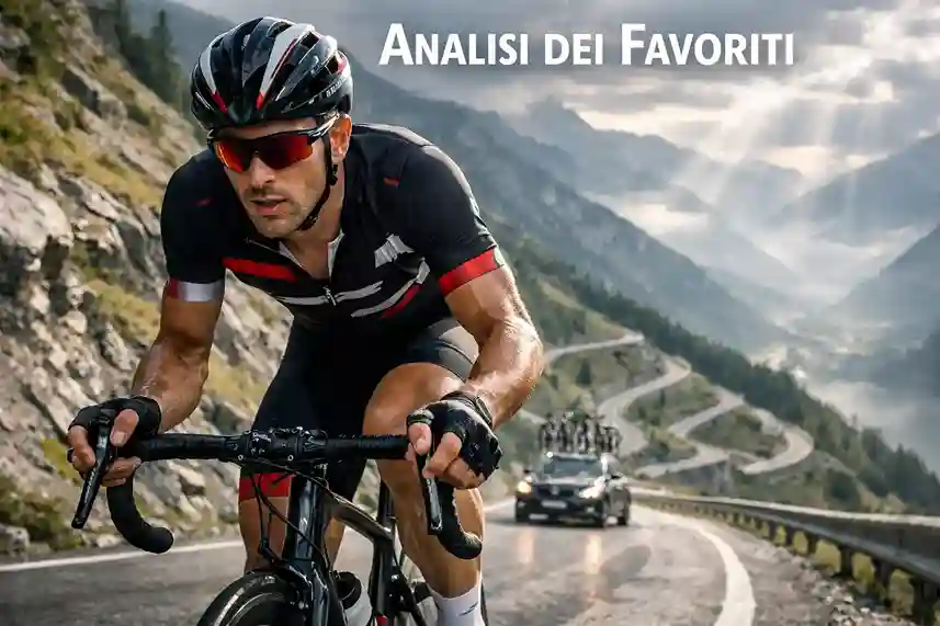 Ciclista professionista durante scalata alpina in allenamento per il Giro d'Italia