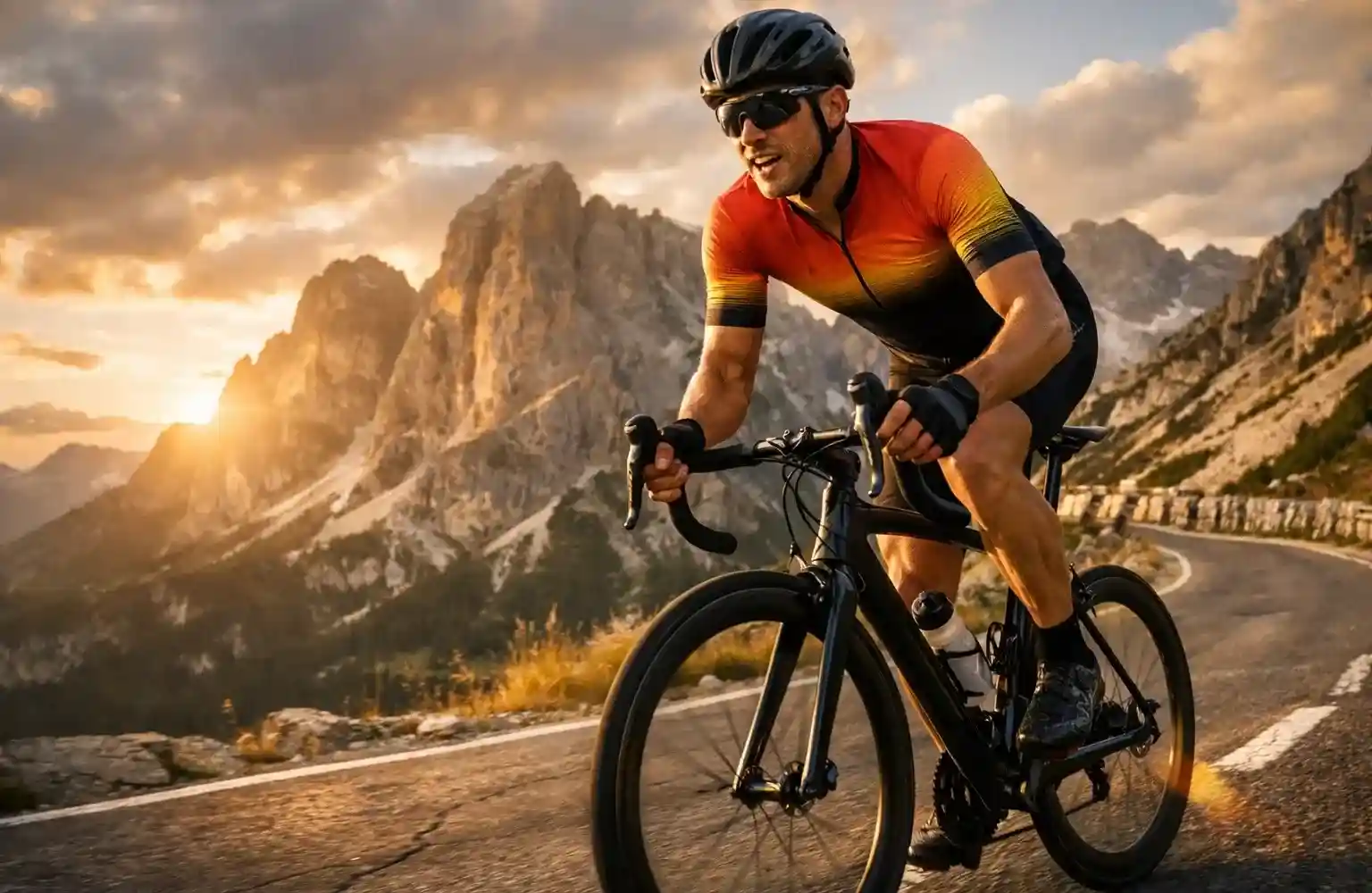 Ciclista professionista in azione sulle strade di montagna italiane